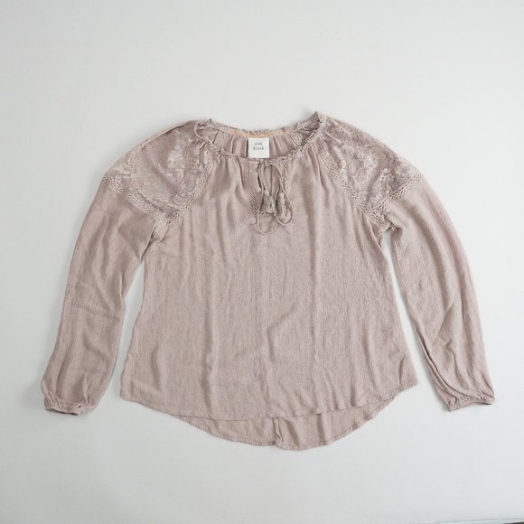 Knox Rose Tops - Knox Rose Long Sleeve Blouse Top Women Size S Rayon Dusty Pink Laced Boho Flowy